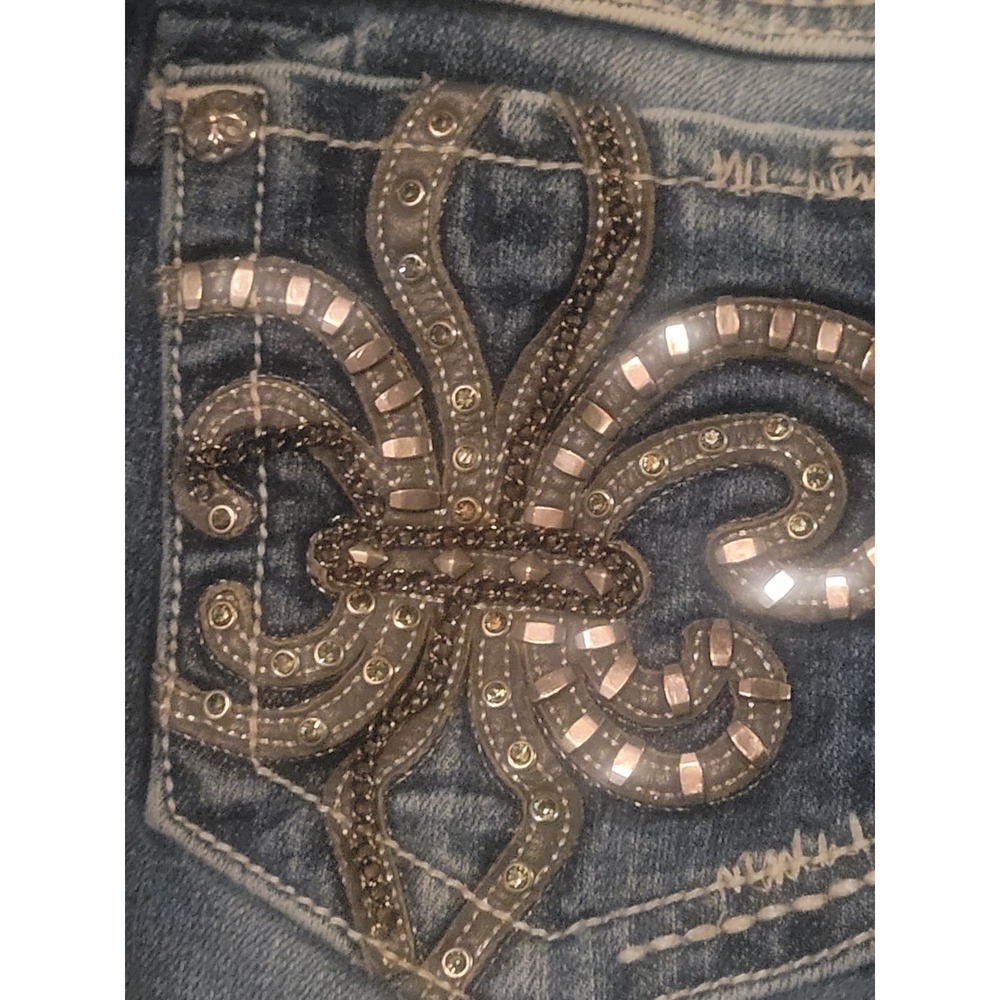 MISS ME Denim Women's 29 JE048C6‎ Crop Embroidered Thick Stitch Blue Jeans - Picture 14 of 15